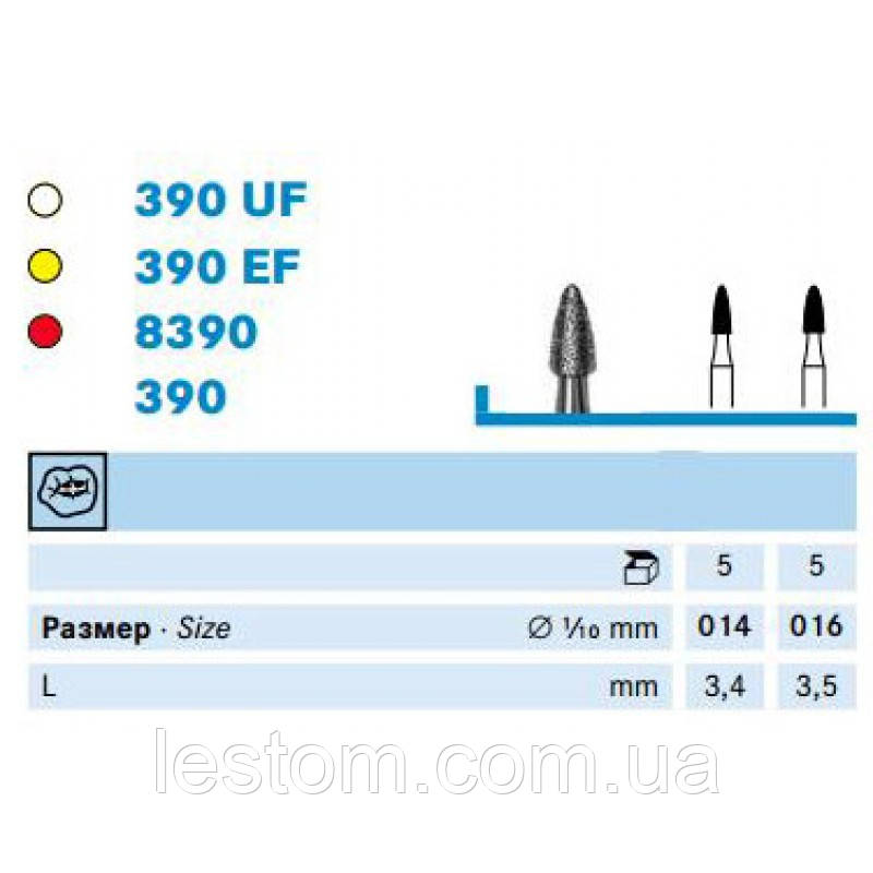 Пламевий бор (390, 8390, 390EF) KOMET DENTAL