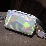 Дефект! Жіноча голографічна сумка через плече дитяча сумка LITTLE BEAUTY сіра біла срібна, фото 6