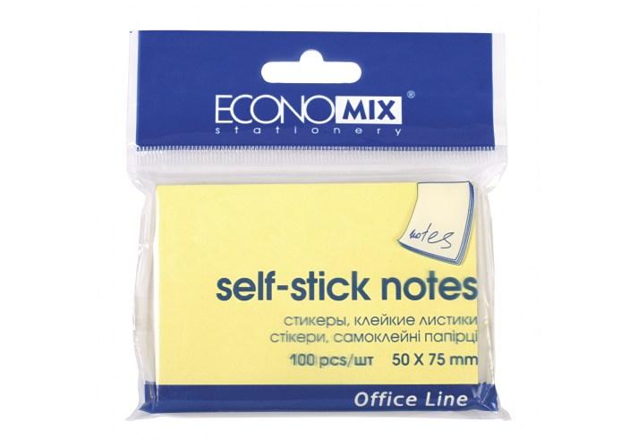 Блок паперу з липким шаром Economix 50*75*100 арк жовтий пастель