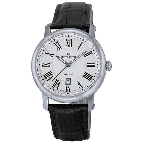 Часы наручные мужские Continental 24090-GD154110 кварцевые с индикатором заряда, черный ремешок из кожи