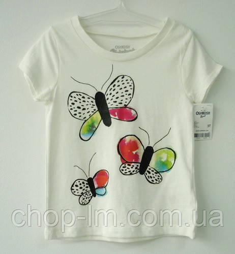Футболка для девочки (рост 93-98 см, 3 года) "Бабочки" (белая) OshKosh / футболка для дівчинки 3 роки, ріст 93