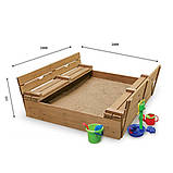 Дитяча пісочниця SportBaby-28 100х100 см дерев'яна з лавочками та кришкою для вулиці, фото 3