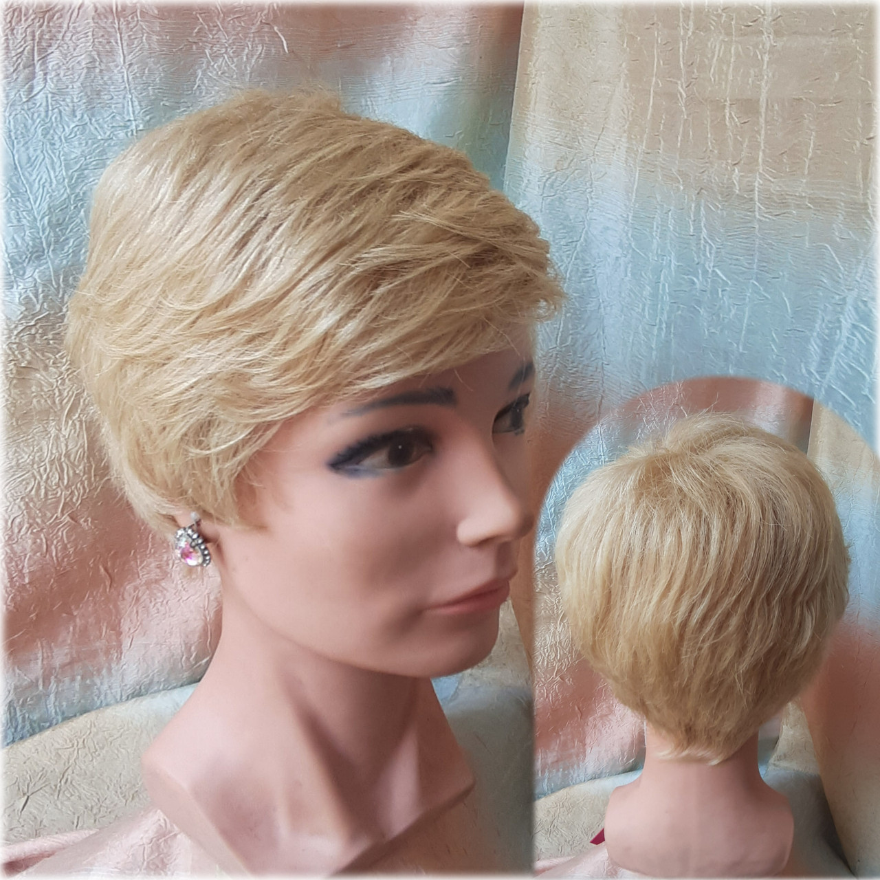 Перука з натурального волосся стрижка коротка пшеничний блонд 3771HH-24BТ613, фото 1