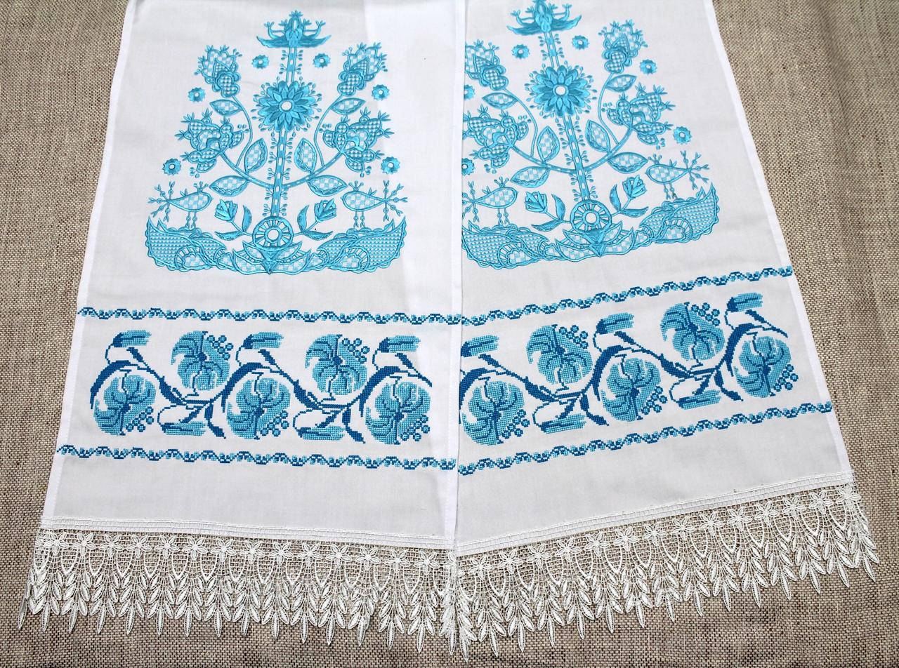 Рушник Вышитый Свадебный "Родовое Дерево" с Голубой Вышивкой — Купить ...