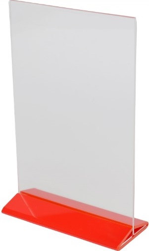 Менюхолдер А5 формату вертикальний з червоною ніжкою