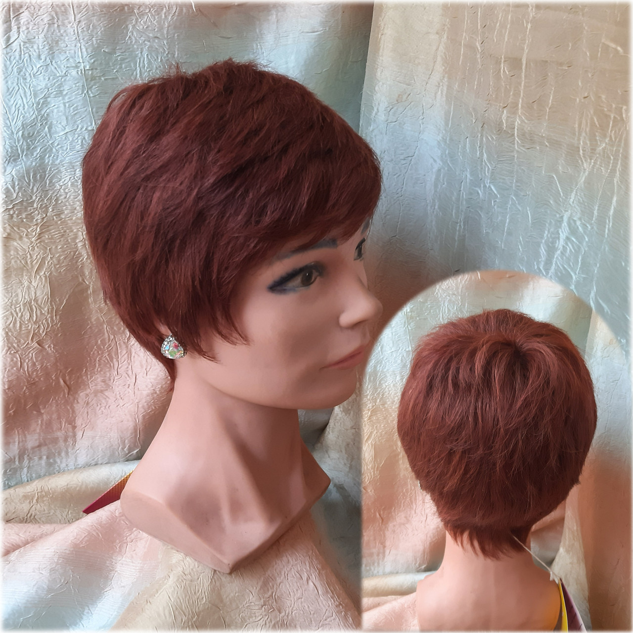 Перуки з натуральних волосся стрижка коротка яскраво-мідний 3771HH-33, фото 1