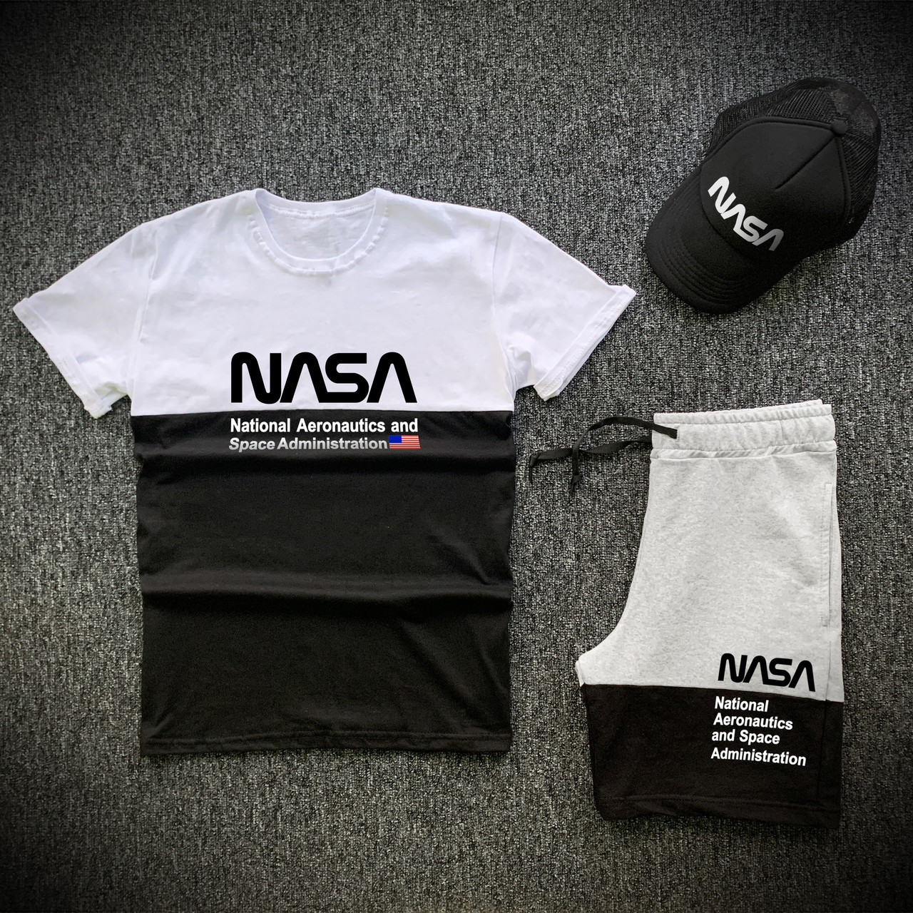 Мужской комплект футболка шорты + бейсболка Nasa