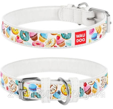 Нашийник для собак Waudog Вау Дог з малюнком Пончики, білий (ширина 12 мм, довжина 21-29 см), фото 1
