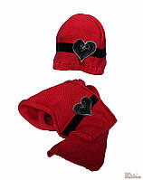 Комплект шапка + шарф вязаные красные "Сердечко" (48 см.) No name