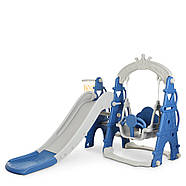 Гірка з гойдалкою Bambi CASTLE-4 та баскетбольним кільцем | Гірка з качалкою Замок Сіро-синя, фото 2