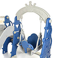 Гірка з гойдалкою Bambi CASTLE-4 та баскетбольним кільцем | Гірка з качалкою Замок Сіро-синя, фото 3