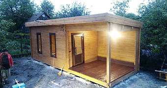 Дом деревянный из профилированного бруса 3х8 м, 3х3 м - открытая зона, 3х 5 м закрытая 1