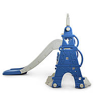 Гірка з гойдалкою Bambi CASTLE-4 та баскетбольним кільцем | Гірка з качалкою Замок Сіро-синя, фото 4