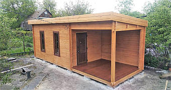 Дом деревянный из профилированного бруса 3х8 м, 3х3 м - открытая зона, 3х 5 м закрытая 8