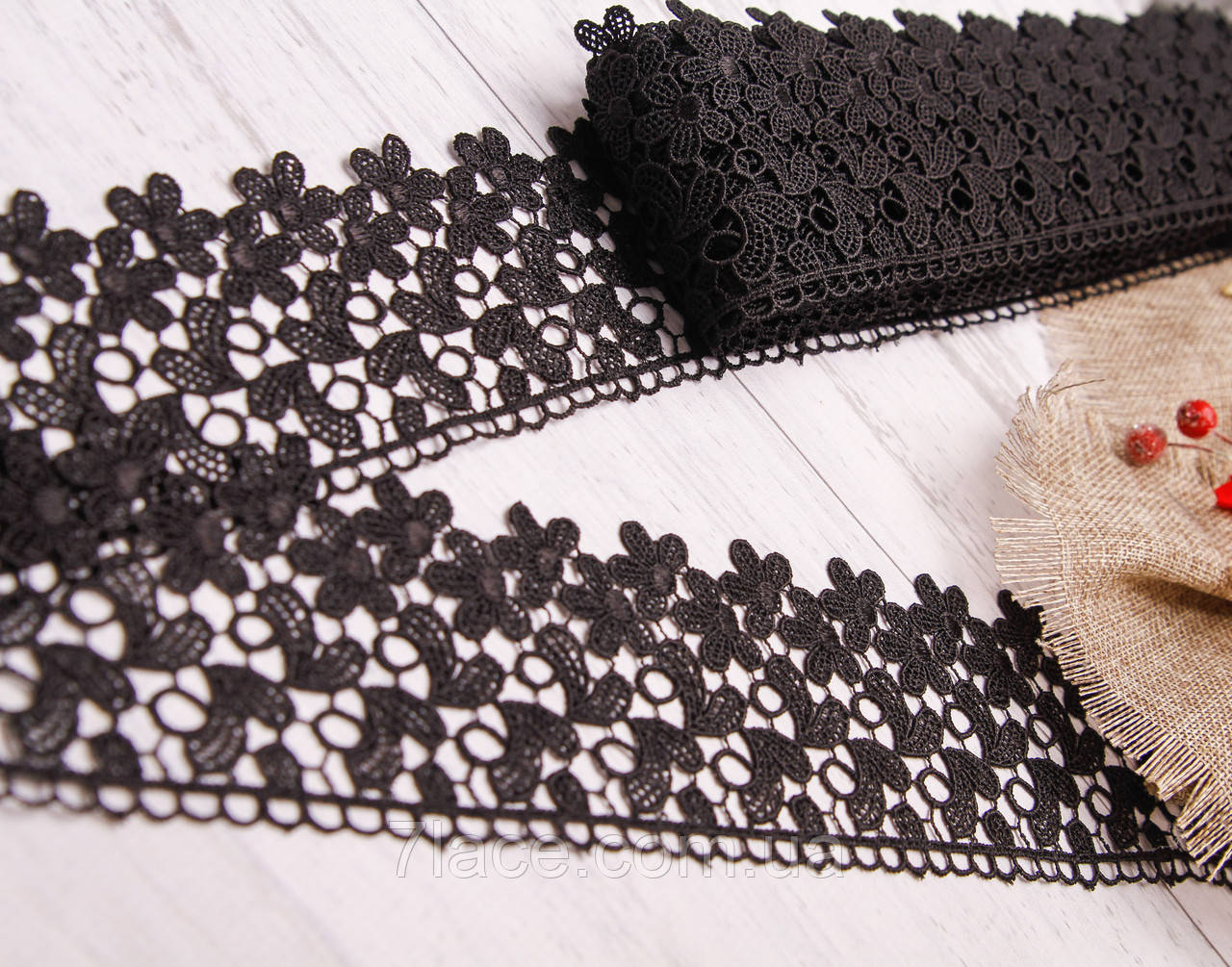 Мереживо-макраме (гіпюр)/колір чорний/ширина 6,5 см/замовлення від 1 м, фото 1