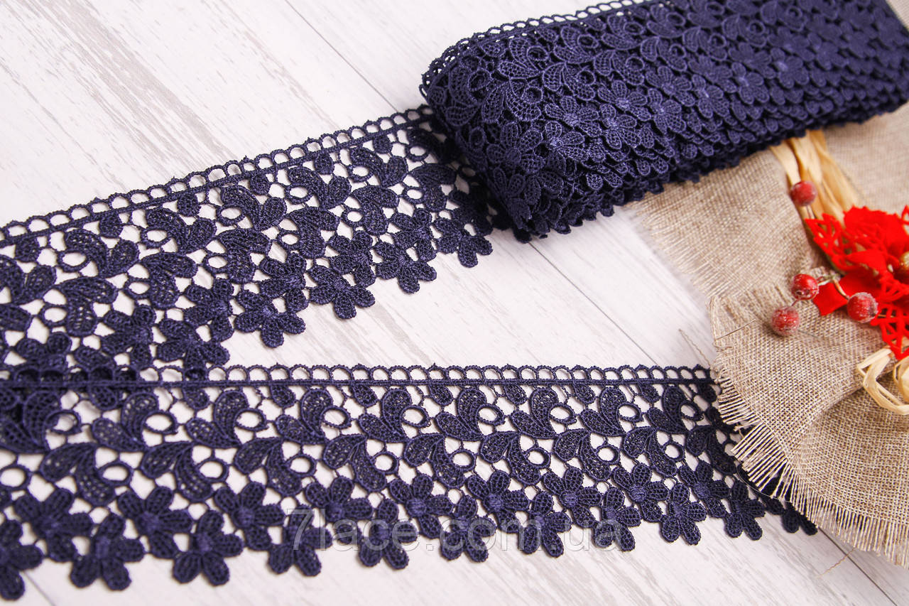 Мереживо-макраме (гіпюр)/колір темно-синій/ширина 6,5 см/замовлення від 1 м, фото 1