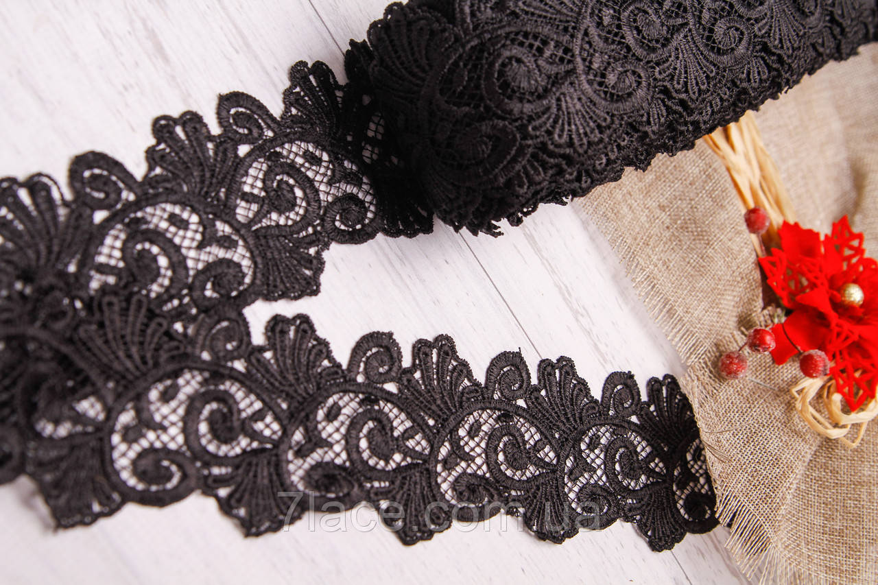 Мереживо-макраме (гіпюр)/колір чорний/ширина 6,5 см/замовлення від 1 м, фото 1