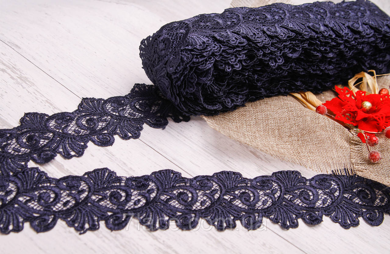 Мереживо-макраме (гіпюр)/колір темно-синій/ширина 6,5 см/замовлення від 1 м, фото 1