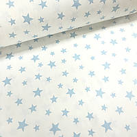 Хлопковая ткань (ТУРЦИЯ шир. 2,4 м) звезды голубые большие и маленькие на белом (R-FR-0293)