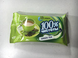 Салфетки влажные 15шт "100%чистоты"Green tea/Зеленый чай (1 пач)