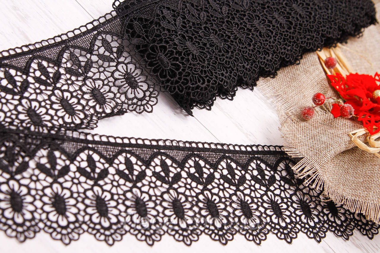 Мереживо-макраме (гіпюр)/колір чорний/ширина 8 см/замовлення від 1 м, фото 1