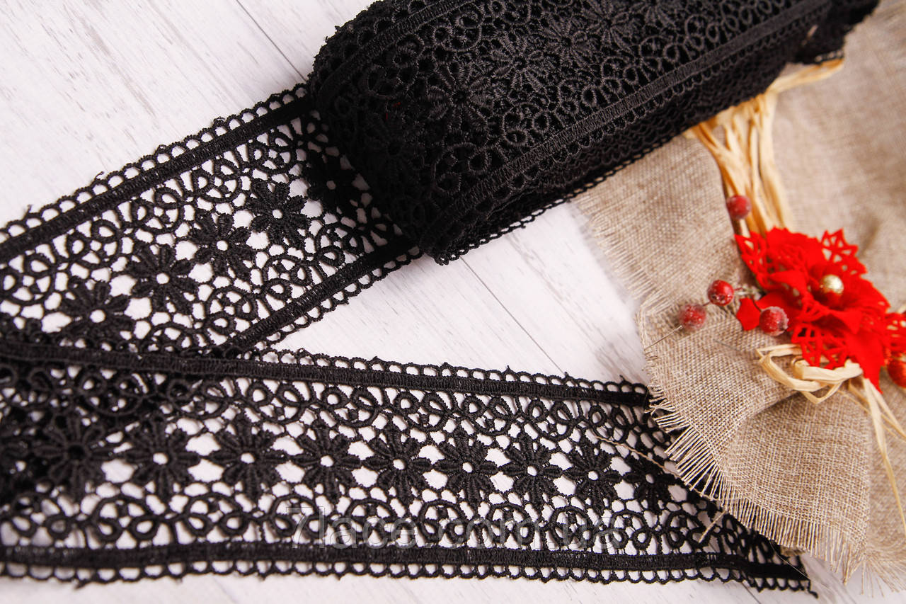 Мереживо-макраме (гіпюр)/колір чорний/ширина 8 см/замовлення від 1 м