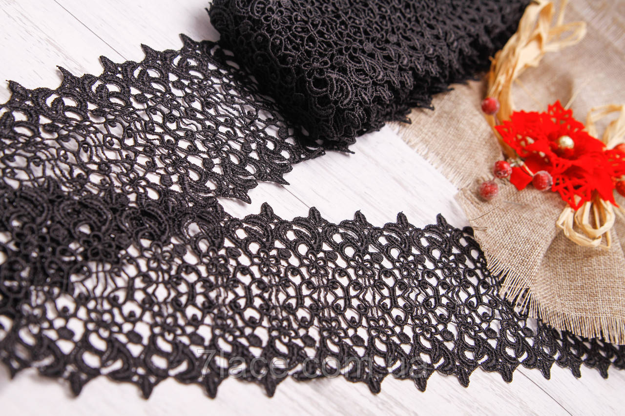Мереживо-макраме (гіпюр)/колір чорний/ширина 9,5 см/замовлення від 1 м, фото 1