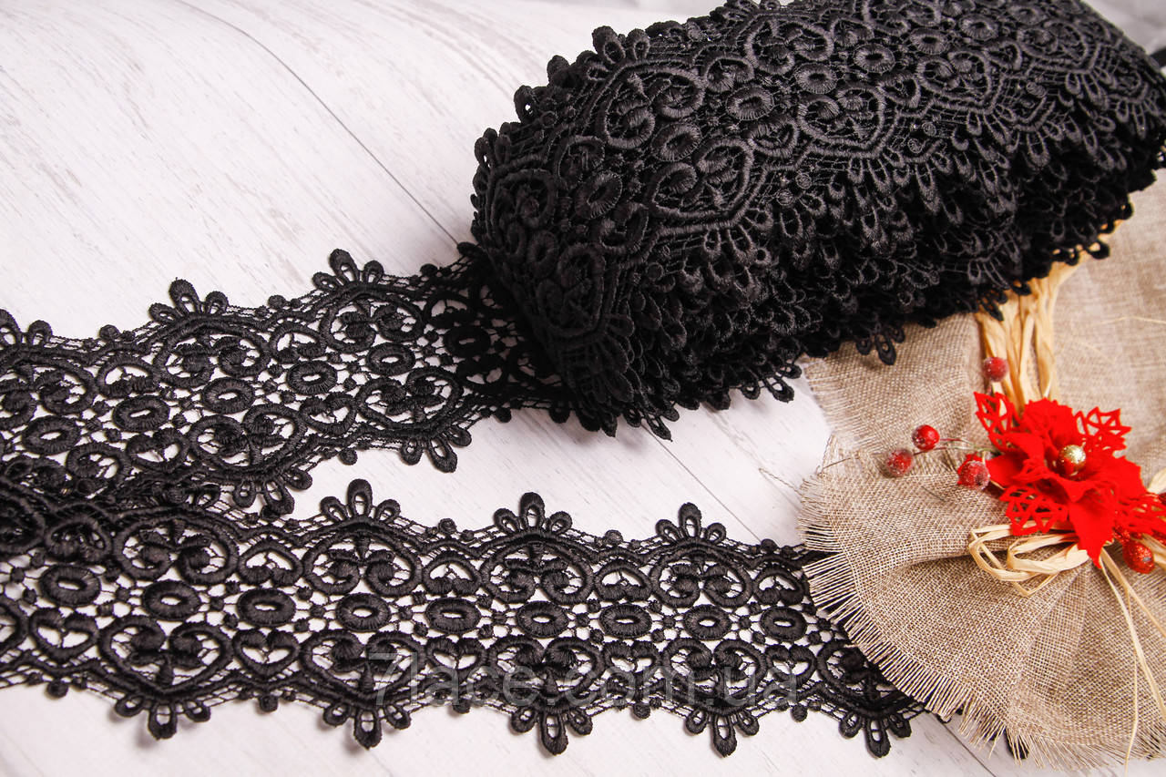 Мереживо-макраме (гіпюр)/колір чорний/ширина 9,5 см/замовлення від 1 м, фото 1