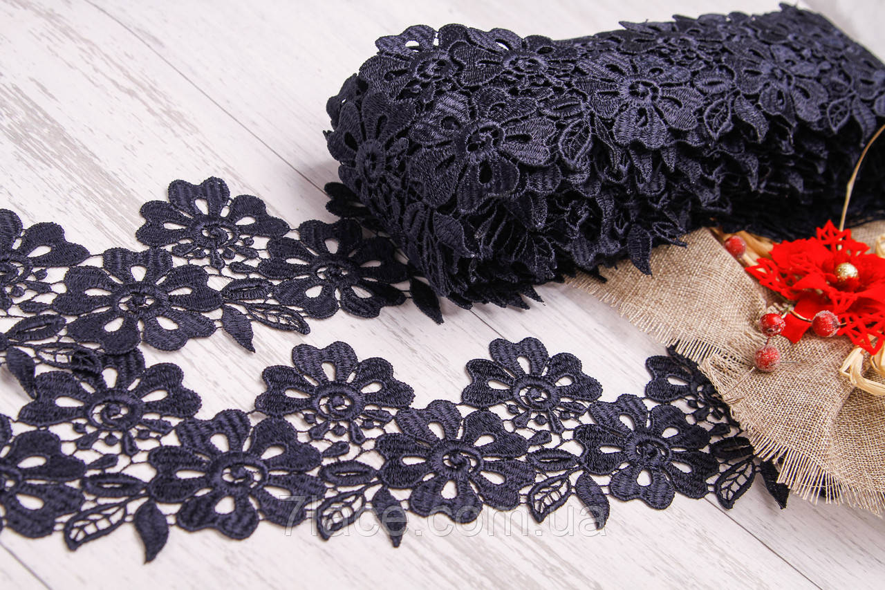 Мереживо-макраме (гіпюр)/колір темно-синій/ширина 9 см/замовлення від 1 м, фото 1