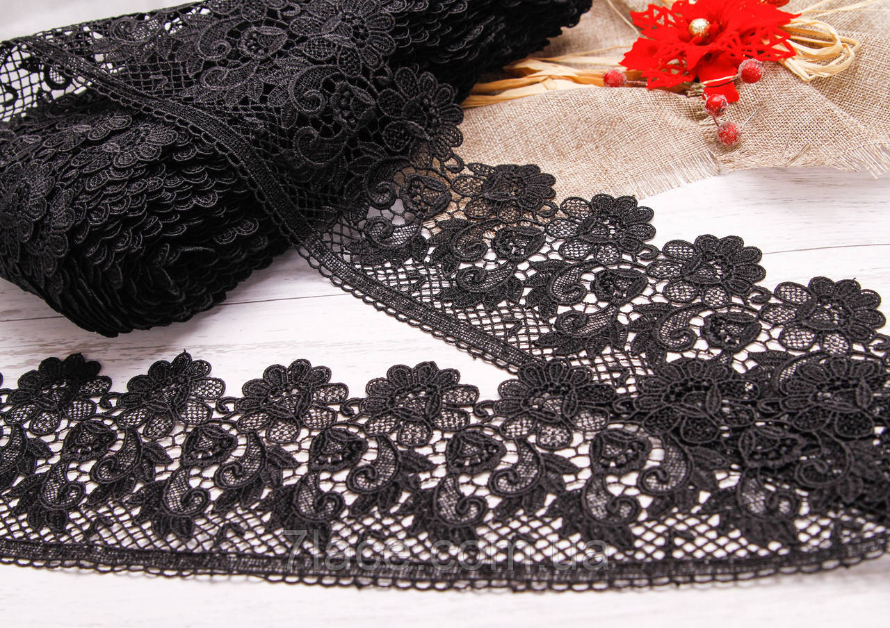Мереживо макраме (гіпюр) / колір чорний / ширина 10,5 см / замовлення від 1 м, фото 1