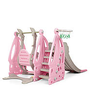 Гірка з гойдалкою Bambi WM19016-8 та баскетбольним кільцем | Гірка з гойдалкою музика та світло Рожева (ВІДЕООБЗОР), фото 6