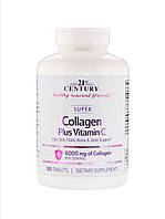 Колаген гідролізований з вітаміном С у таблетках, Super Collagen Plus Vitamin C, 6000мг, 180шт, 21st Century