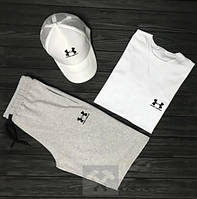 Чоловічий комплект футболка, кепка і шорти Under Armour білого і сірого кольору (люкс) S