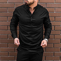 Рубашка мужская летняя льняная черная