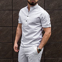 Сорочка чоловіча з коротким рукавом лляна біла