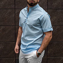 Сорочка чоловіча з коротким рукавом довжина лляна блакитна