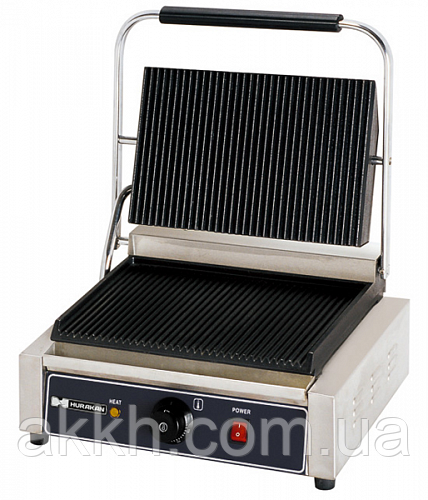 Картинка як виглядає Гриль прижимний HKN-PE34R HURAKAN Фото Гриль контактний однопостовий HKN-PE34R HURAKAN поверхню ребро+ребро