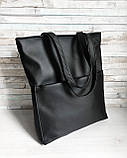 Стильна жіноча сумка шоппер чорна з двома ручками з матової еко шкіри (якісного шкірозамінника), фото 9