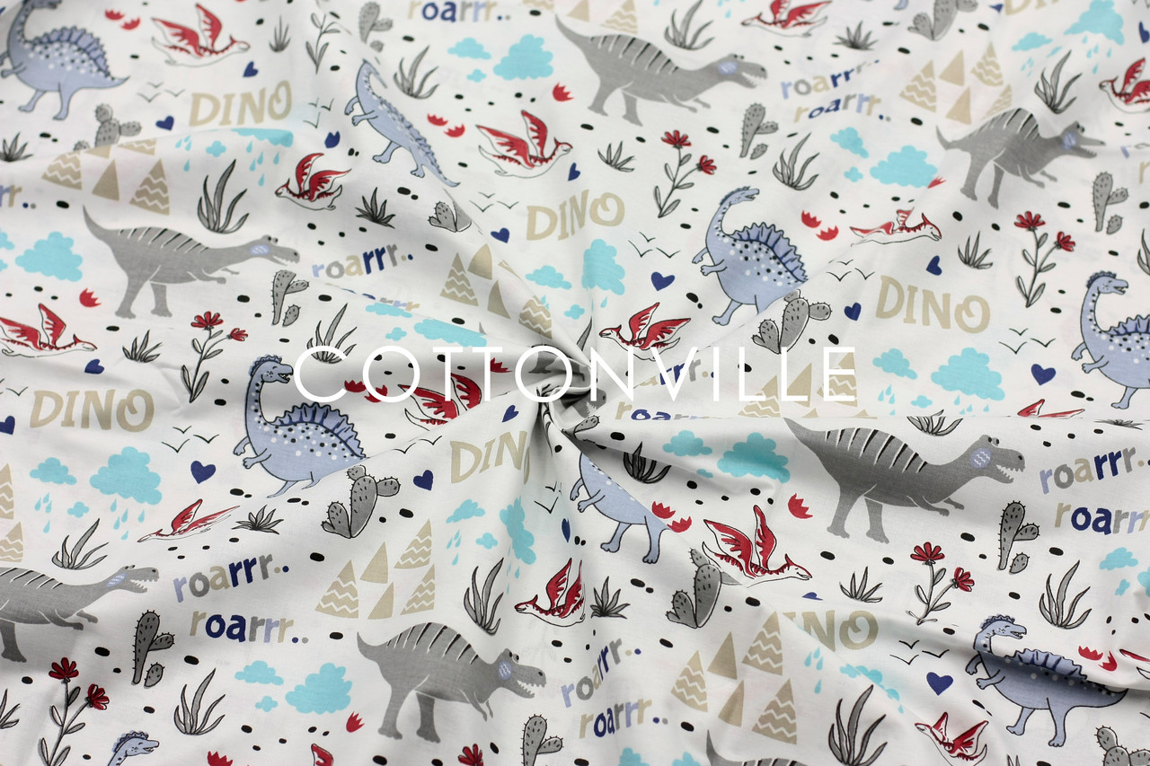 Ранфорс 240 см Діно червоно-сині, фото 1