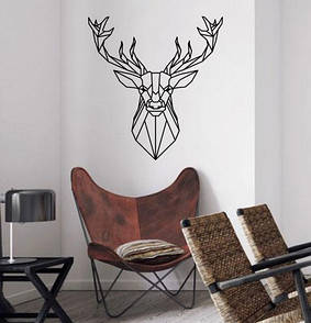 Інтер'єрна вінілова наклейка на стіну Полігональний олень (олень, лінії, голова, самоклейка)
