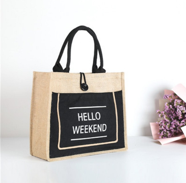 Сумка лляна Hello Weekend GABWE плетена М Чорний, фото 1