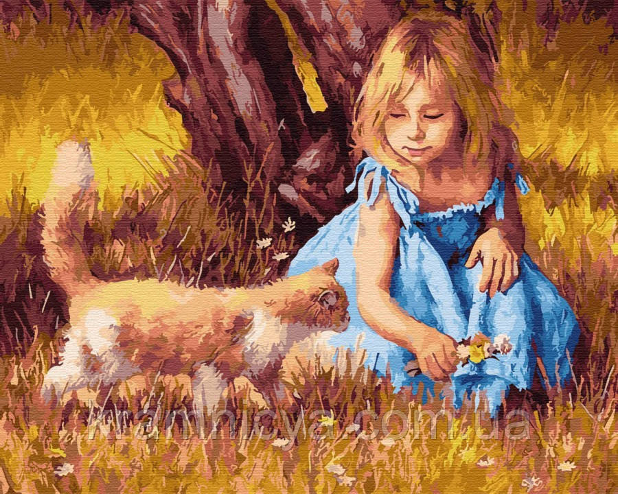 Картина за номерами 40x50 Дівчинка з кошеням, Rainbow Art (GX27398)