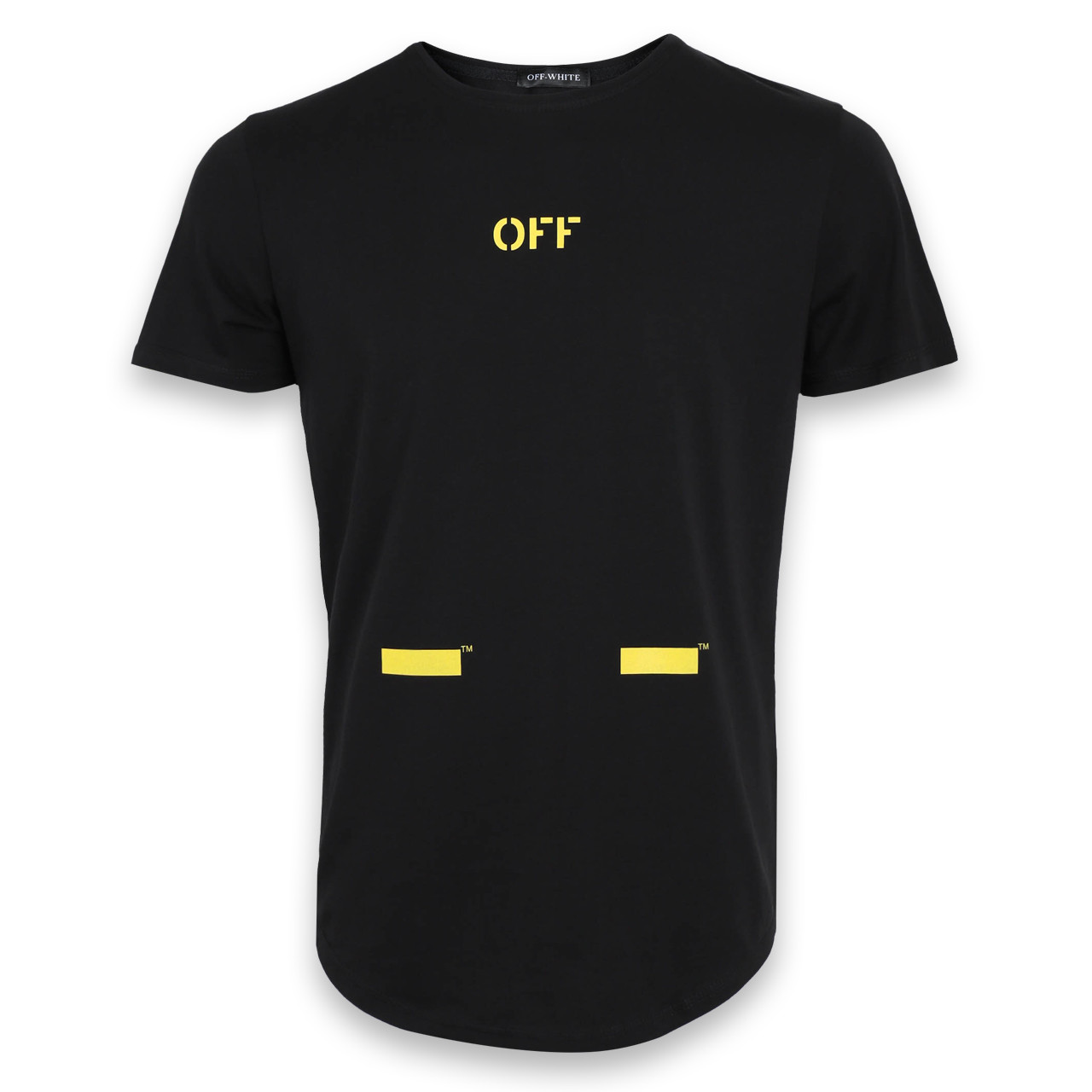 Футболка чоловіча чорна з жовтим принтом OFF-WHITE No5, стрічка Ф-11 BLK L (Р) 19-644-020-002, фото 1