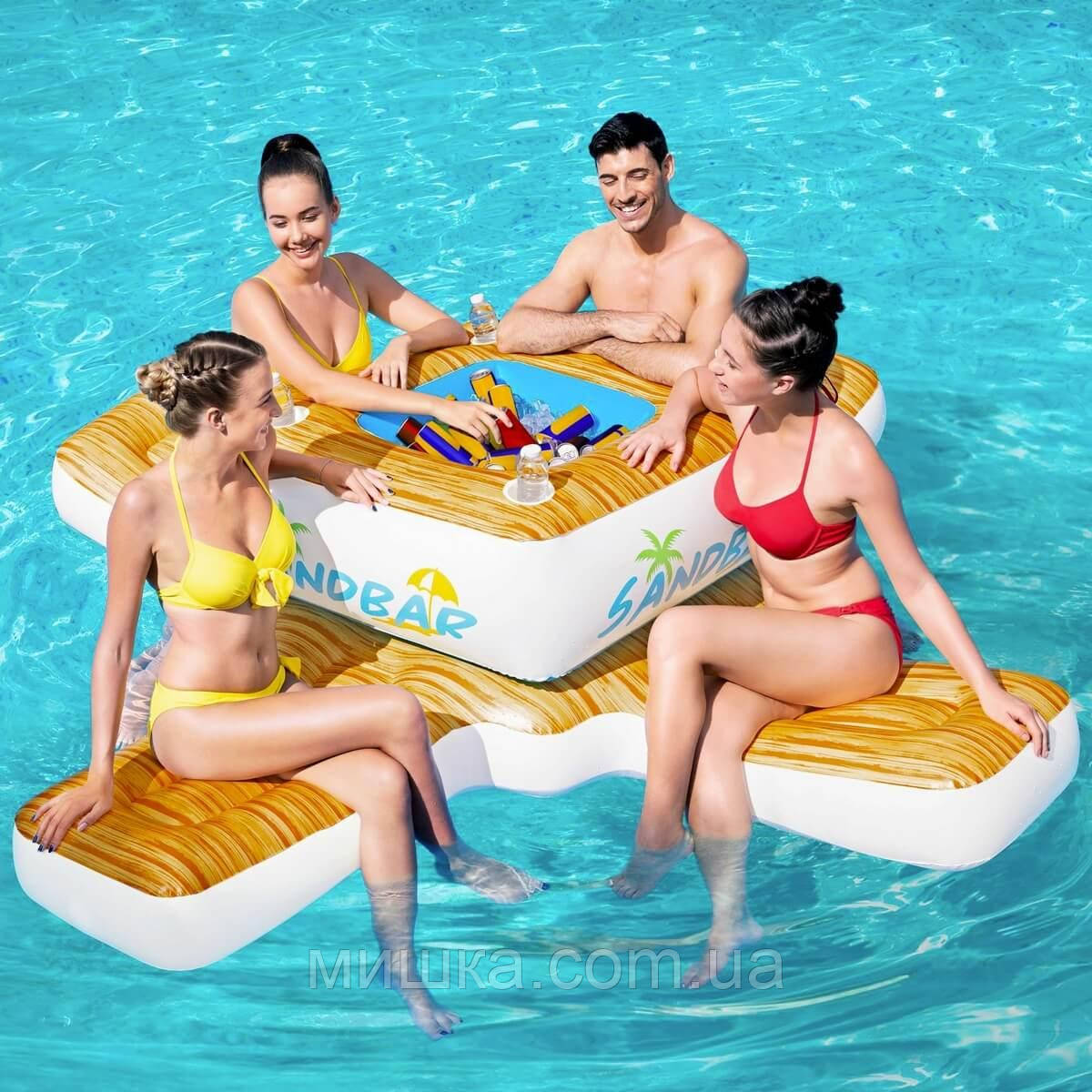 Пліт чотиримісний Bestway 43294 Sandbar 246*246 см з підстаканниками