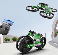 Радіокерований дрон-трансформер із камерою 2 в 1 квадрокоптер-мотоцикл Leap 550 mah Зелений
