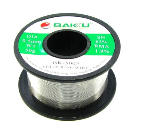 Припій BAKU BK-5005 (0,5 мм, 50 гр, Sn 63% , Pb 35.1%, rma 1.9%)