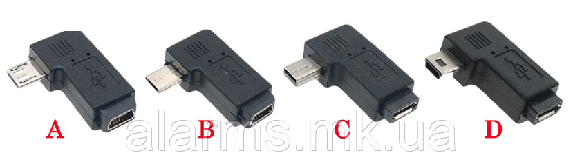 Перехідники кутові mini USB-micro USB і micro USB-mini USB в асортименті