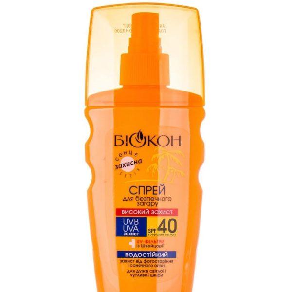 Спрей для безпечної засмаги Біокон Висока захист SPF-40 160 мл, фото 1