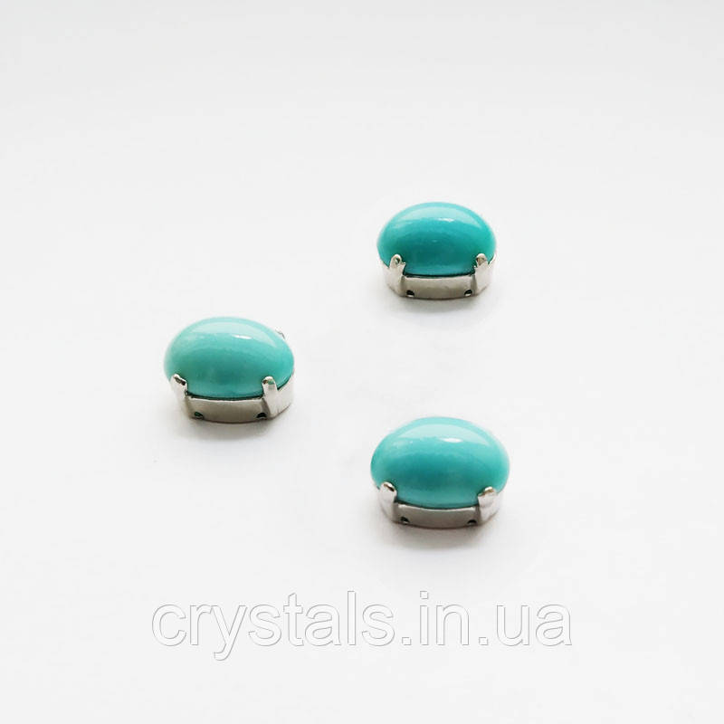 Кабошони в ланцюгах Preciosa (Чехія) 14х10 мм Turquoise/платина, фото 1