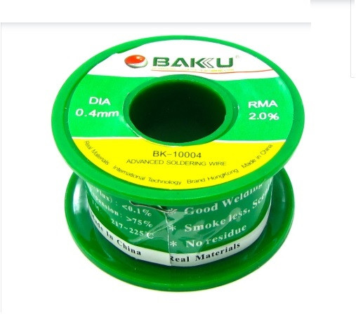Припой BAKU BK-10004 (0.4 мм, 50 гр, Sn 97%, Ag 0.3%, Cu 0.7%, rma 2%) - фото 1 - id-p1189559886